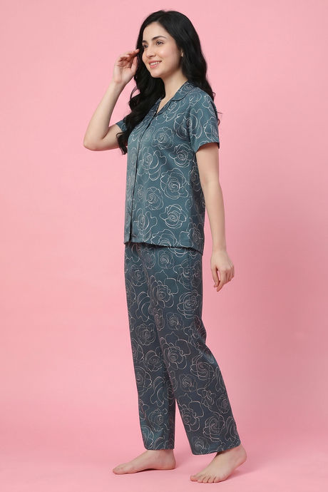 Zivame Satin Pyjama Set - Sagebrush Green — image 3